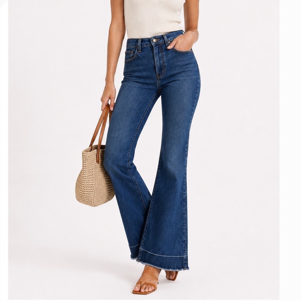 Favorite Daughter Valentina Flare Jeans Womens 25 Pepper High Rise Raw Hem Denim